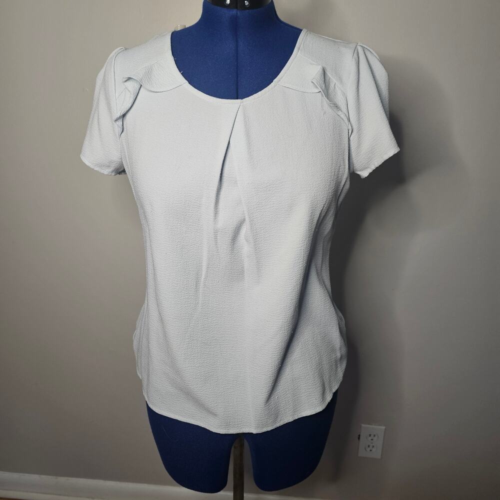 Worthington Baby Blue pleated neckline Blouse top